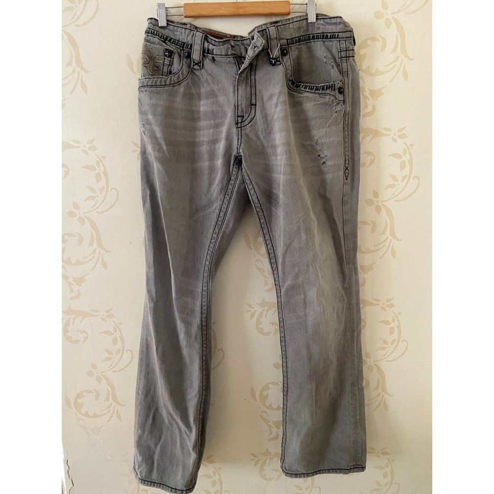 Mens Size 36 Rock Revival Destroyed Distressed Steven Straight Jeans